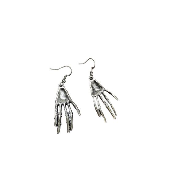 Retro Novelty Goth Halloween Skeleton Hand Dangle Earrings - Picture 2 of 3